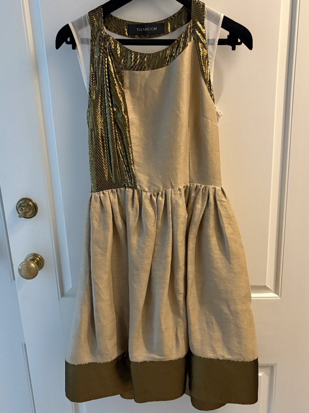Thakoon Beige Linen and Gold Metallic Dress (Size 0)